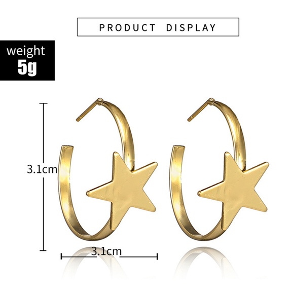 Unique Design//Cute Star Hoop Earrings Silver/Gold - Picture 2 of 6